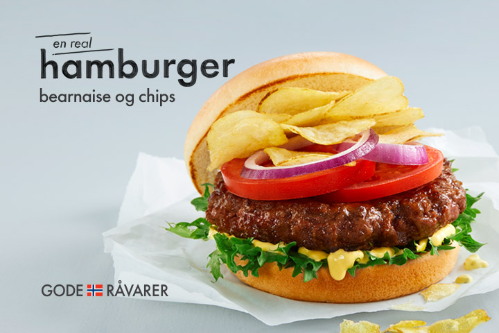 En Real hamburger med bearnaise og chips