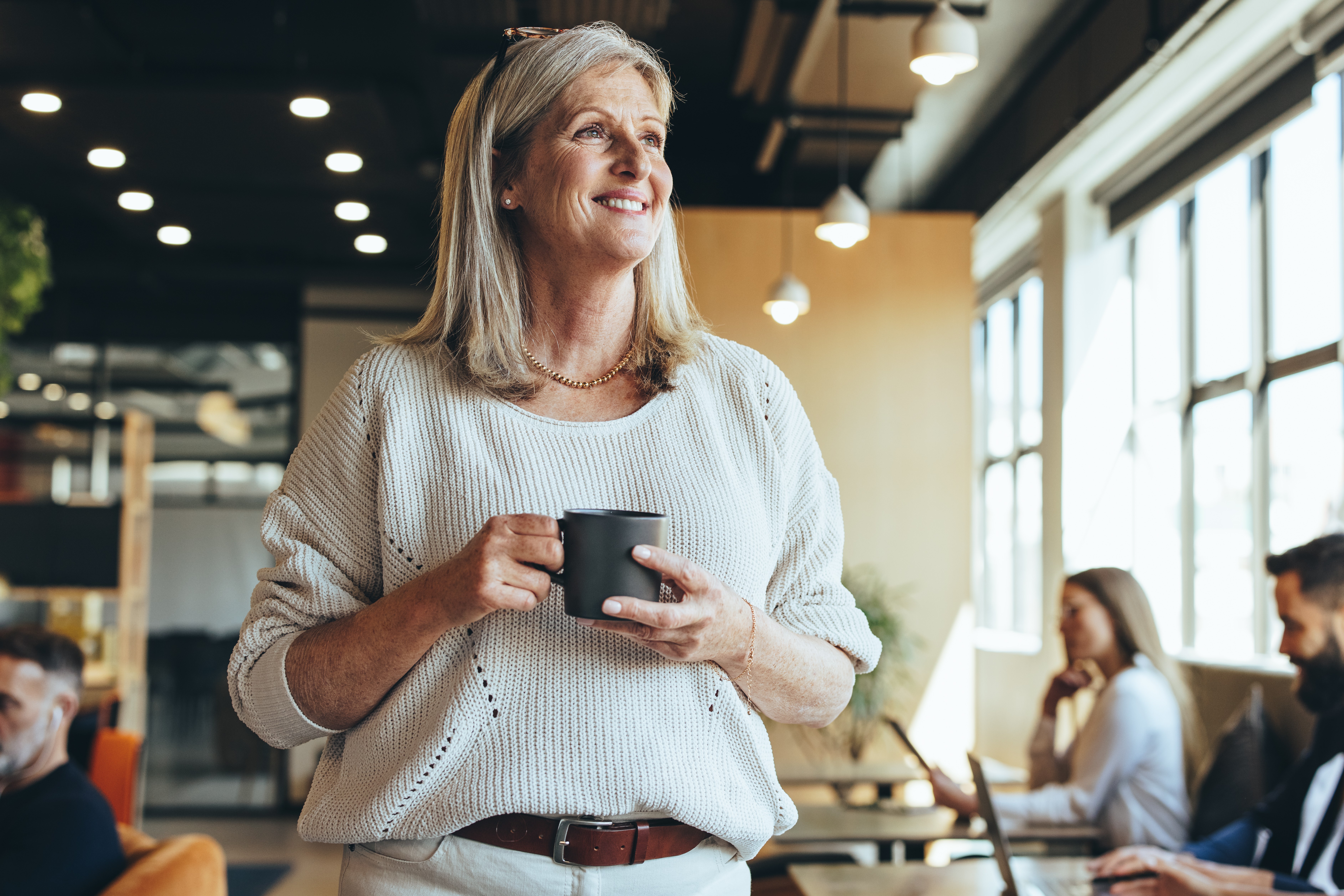 Employee with coffee