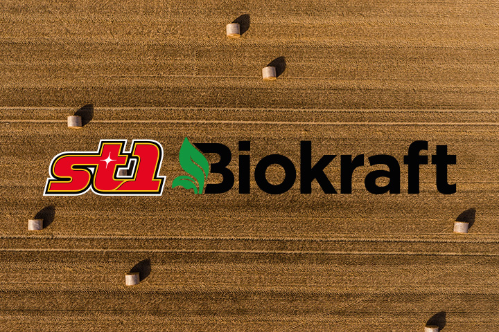 St1 Biokraft logotype på en åker