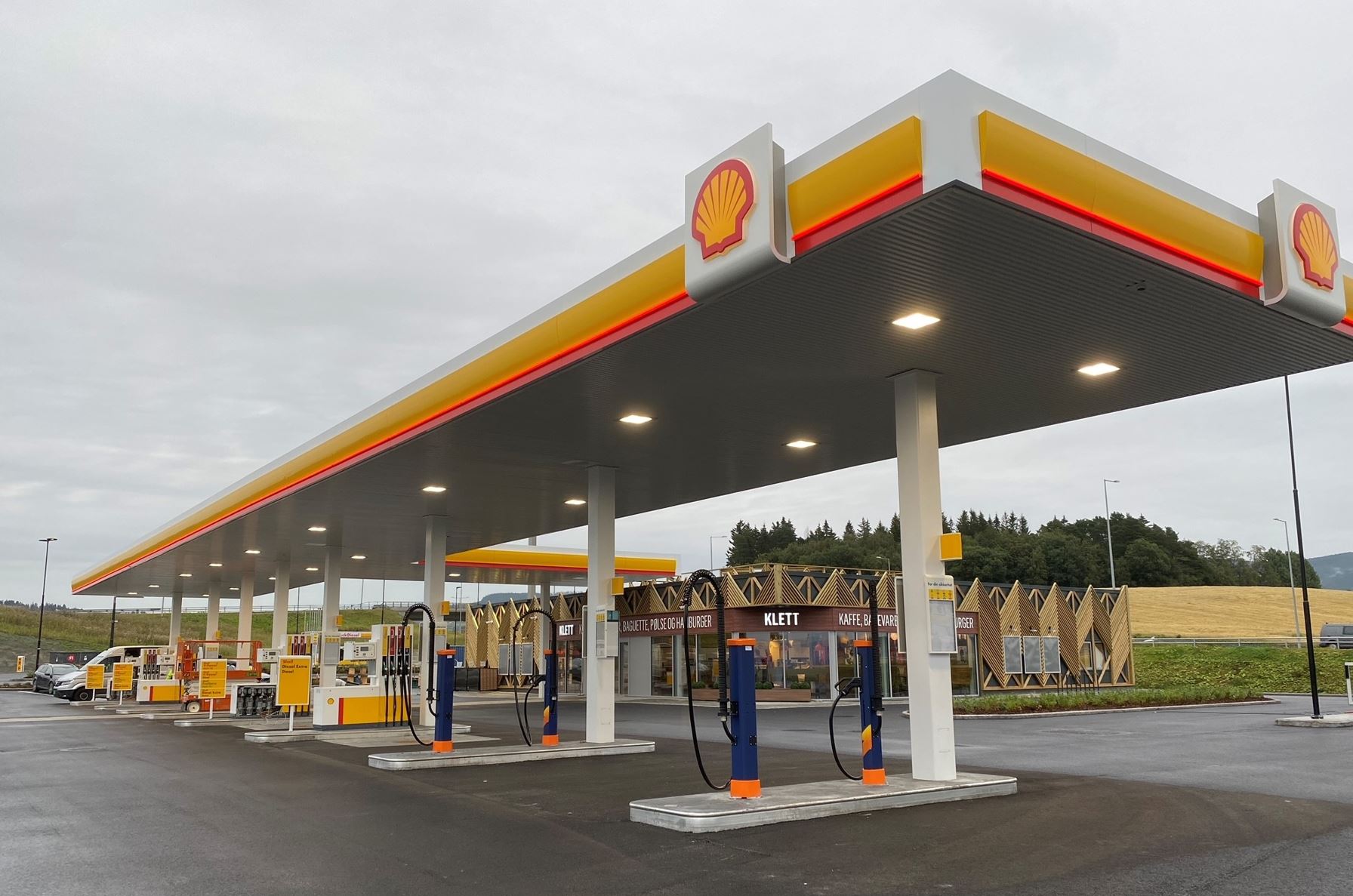 EV charging points in the forecort of a Shell Station 